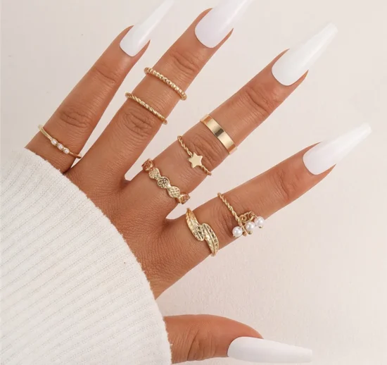 8 Pcs Pearl Ring Sets