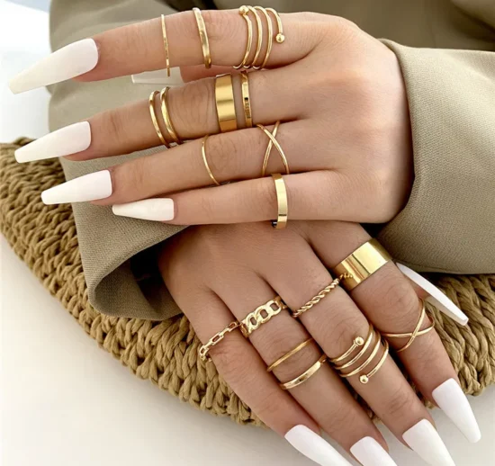 16+ Pcs Pearl Leaf Flower Ring Sets